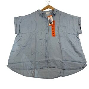 Ecothreads Womens XXL Light Blue Short Sleeve Button Down Shirt Oversized NWT